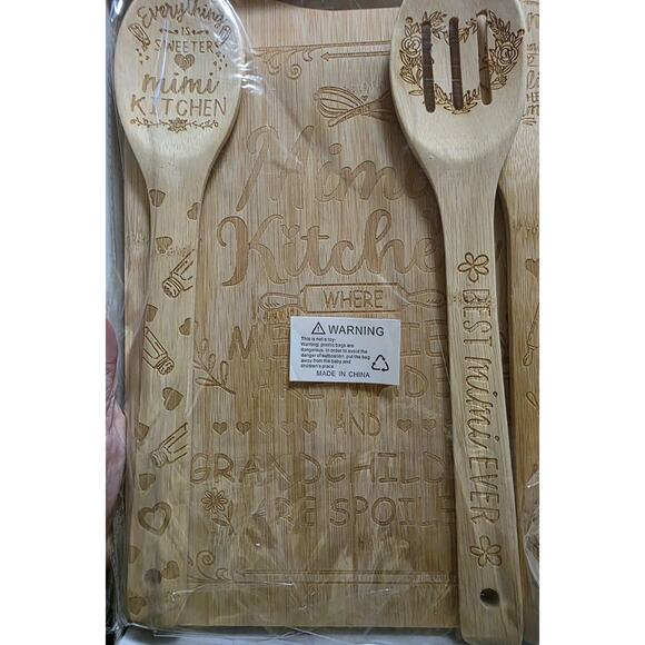 Cocomong Mimi's Kitchen Wooden Cutting Board With Utensils Gift Set New - Picture 5 of 6